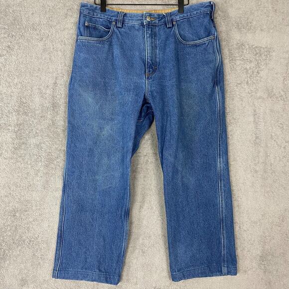 Duluth Trading Jeans Men's 33X24 Blue Denim Grunge Flannel Lined Workwear - Picture 1 of 16